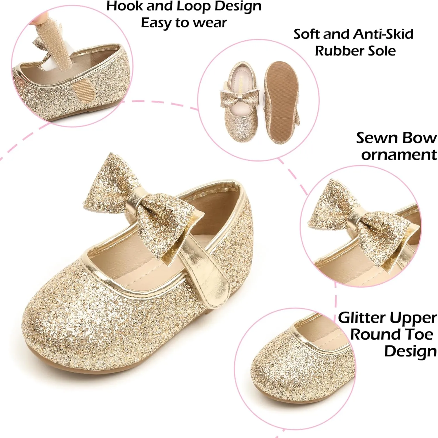 Toddler Flower Girl Dress Shoes - Little Girl Mary Janes Flats Wedding