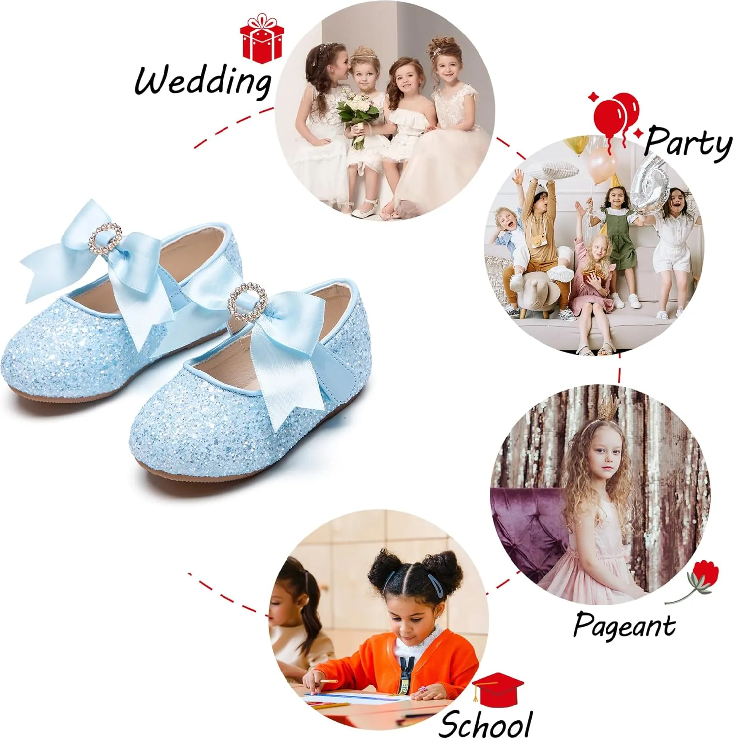 Toddler Flower Girl Dress Shoes - Little Girl Mary Janes Flats Wedding