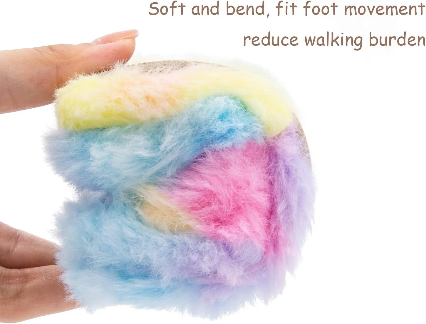 Toddler Girls Fuzzy Slippers Unicorn Tie Dye Fluffy Sandals Cartoon Cute Warm Cozy Plush Slip on Kids House Slippers