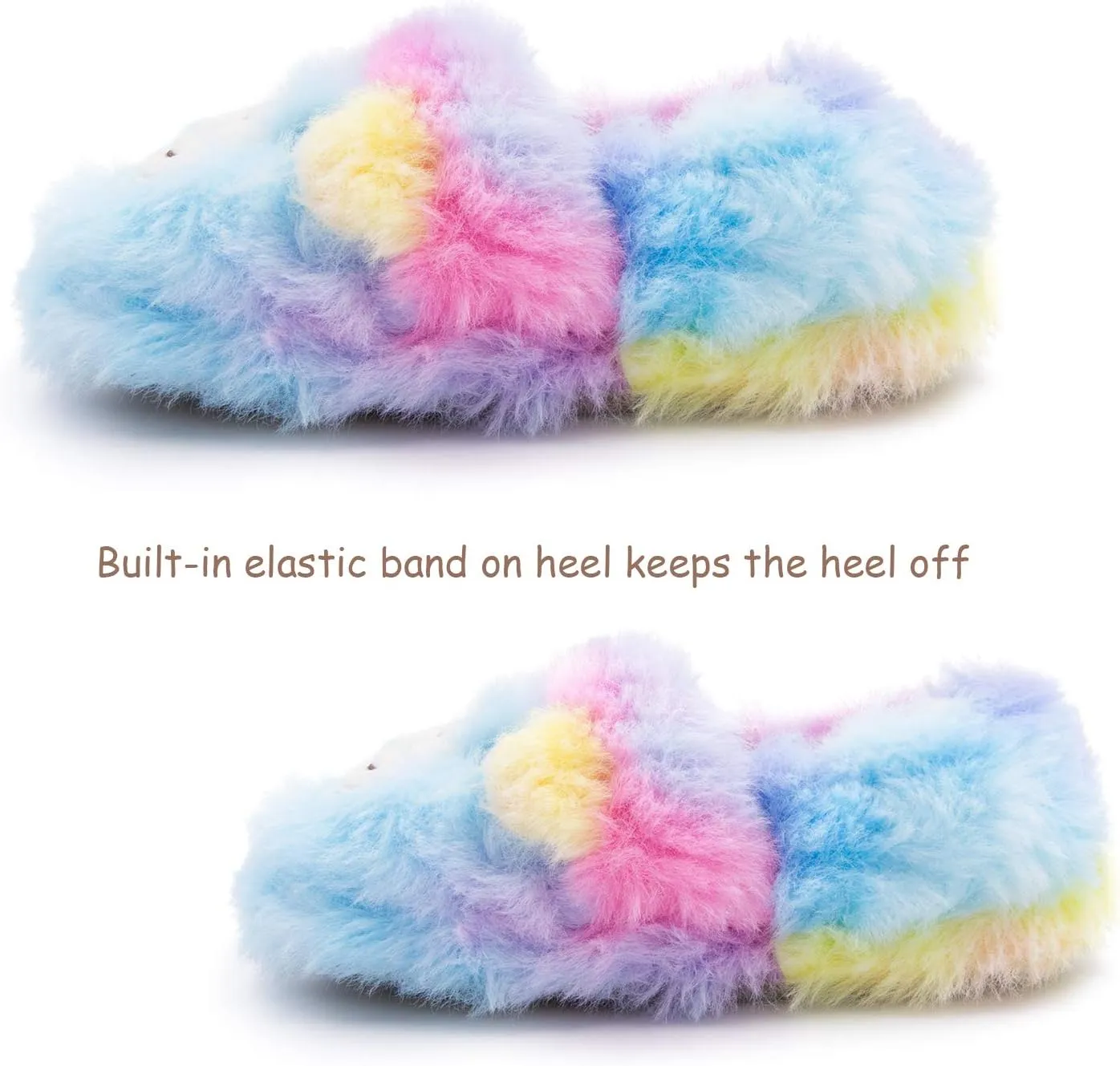 Toddler Girls Fuzzy Slippers Unicorn Tie Dye Fluffy Sandals Cartoon Cute Warm Cozy Plush Slip on Kids House Slippers
