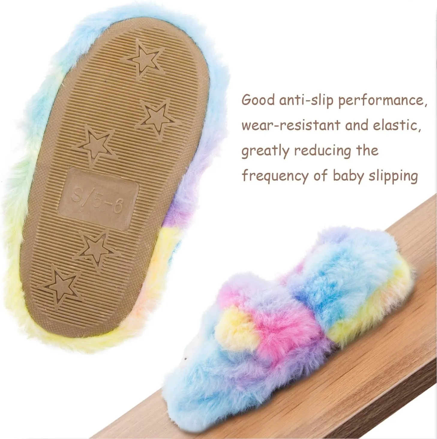 Toddler Girls Fuzzy Slippers Unicorn Tie Dye Fluffy Sandals Cartoon Cute Warm Cozy Plush Slip on Kids House Slippers