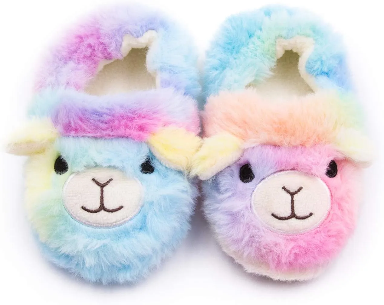 Toddler Girls Fuzzy Slippers Unicorn Tie Dye Fluffy Sandals Cartoon Cute Warm Cozy Plush Slip on Kids House Slippers