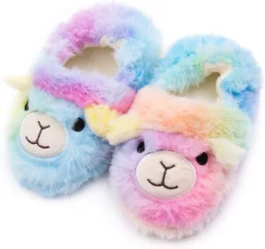 Toddler Girls Fuzzy Slippers Unicorn Tie Dye Fluffy Sandals Cartoon Cute Warm Cozy Plush Slip on Kids House Slippers