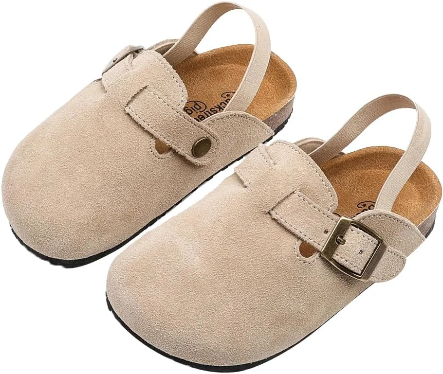 Toddler Suede Clogs with Strap Kids Suede Clogs Slippers Adjustable Straps for Boys Girls Indoor & Outdoor Slip-on Kids Shoes