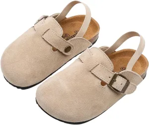 Toddler Suede Clogs with Strap Kids Suede Clogs Slippers Adjustable Straps for Boys Girls Indoor & Outdoor Slip-on Kids Shoes