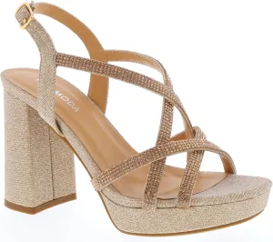 TOP Moda Women's Chunky Heel Ankle Strap Open Toe Platform Strappy Rhinestone Sandals