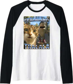 Tralalero Tralala Brainrot Meme Shark Sneakers Cat Selfie Raglan Baseball Tee