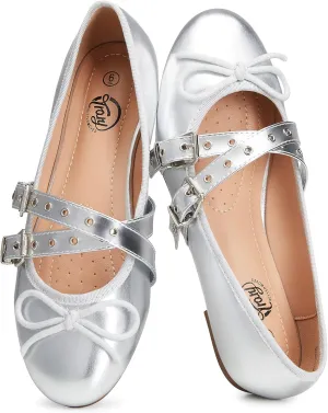 Trary Women's Mary Jane Shoes, Memory Foam Ballet Flats, Black