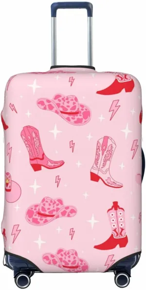 Travel Luggage Cover Suitcase Elastic Washable Stretch Retro Cowgirl Boots Hat Pink Western Suitcase Protector Bag,Anti-Scratch Spandex Double-Sided