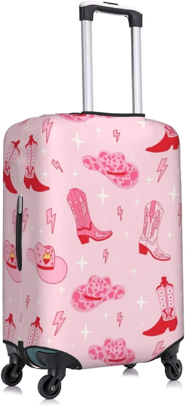 Travel Luggage Cover Suitcase Elastic Washable Stretch Retro Cowgirl Boots Hat Pink Western Suitcase Protector Bag,Anti-Scratch Spandex Double-Sided