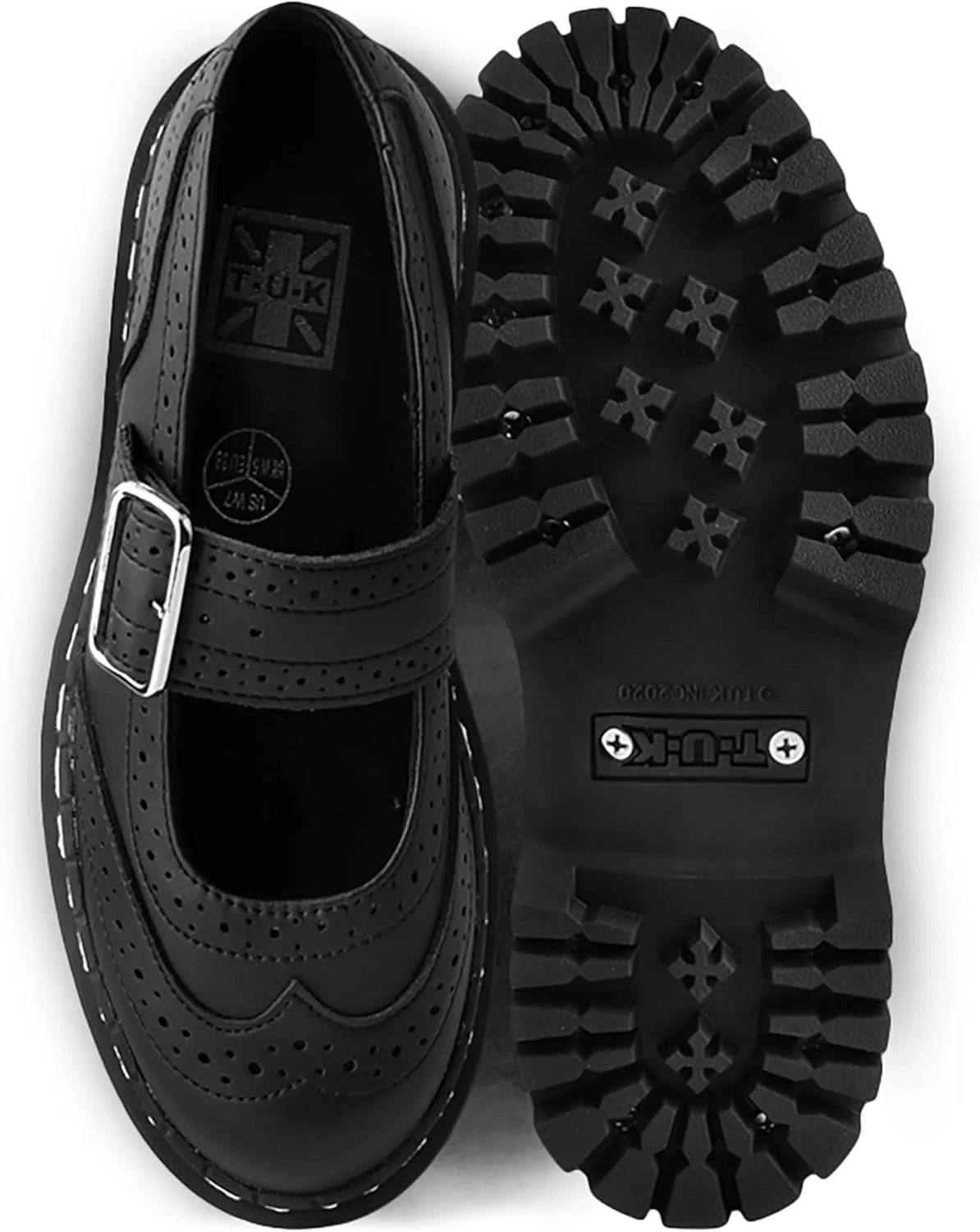 T.U.K. Black TUKskin™ Double Decker Mary Jane Shoes for Women, Round Toe Ankle Strap Platform Chunky Heel