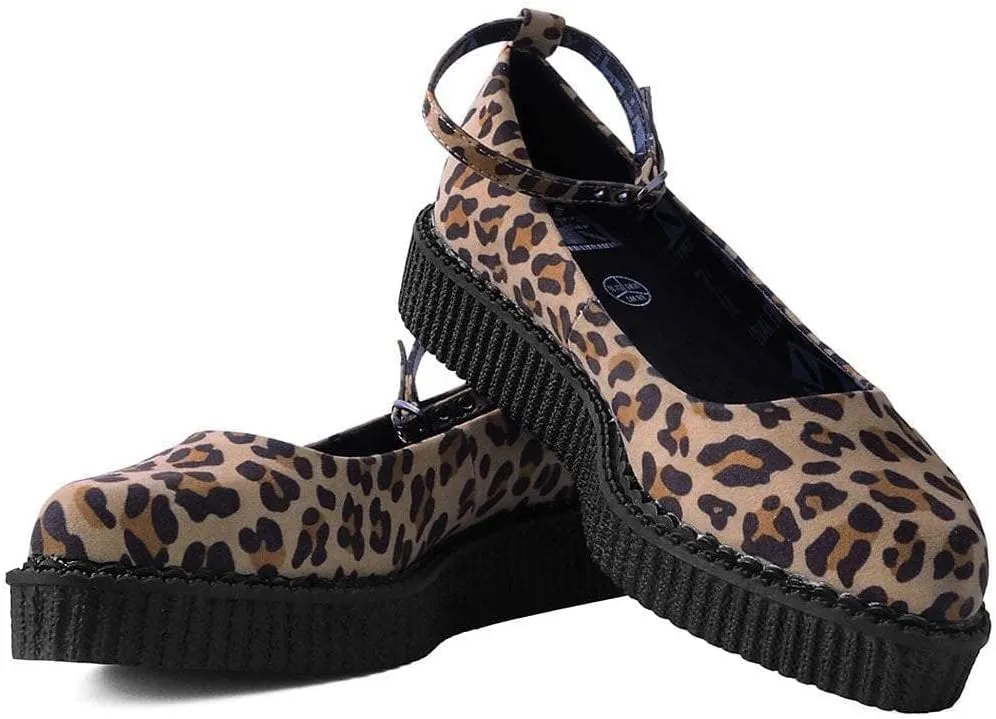 T.U.K. Shoes Leopard Pointed Ballet Ankle Strap Creeper Sneaker Flats for Women