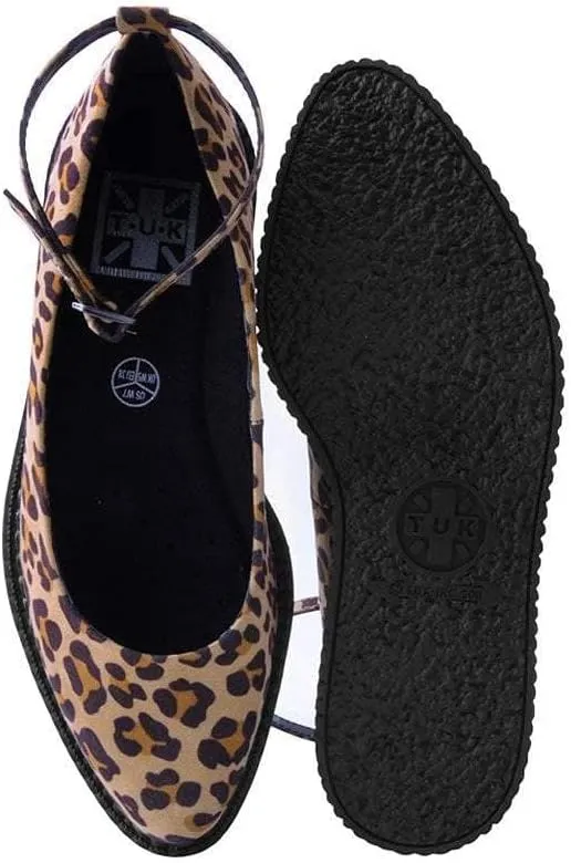 T.U.K. Shoes Leopard Pointed Ballet Ankle Strap Creeper Sneaker Flats for Women