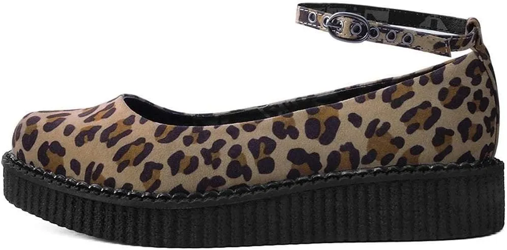 T.U.K. Shoes Leopard Pointed Ballet Ankle Strap Creeper Sneaker Flats for Women