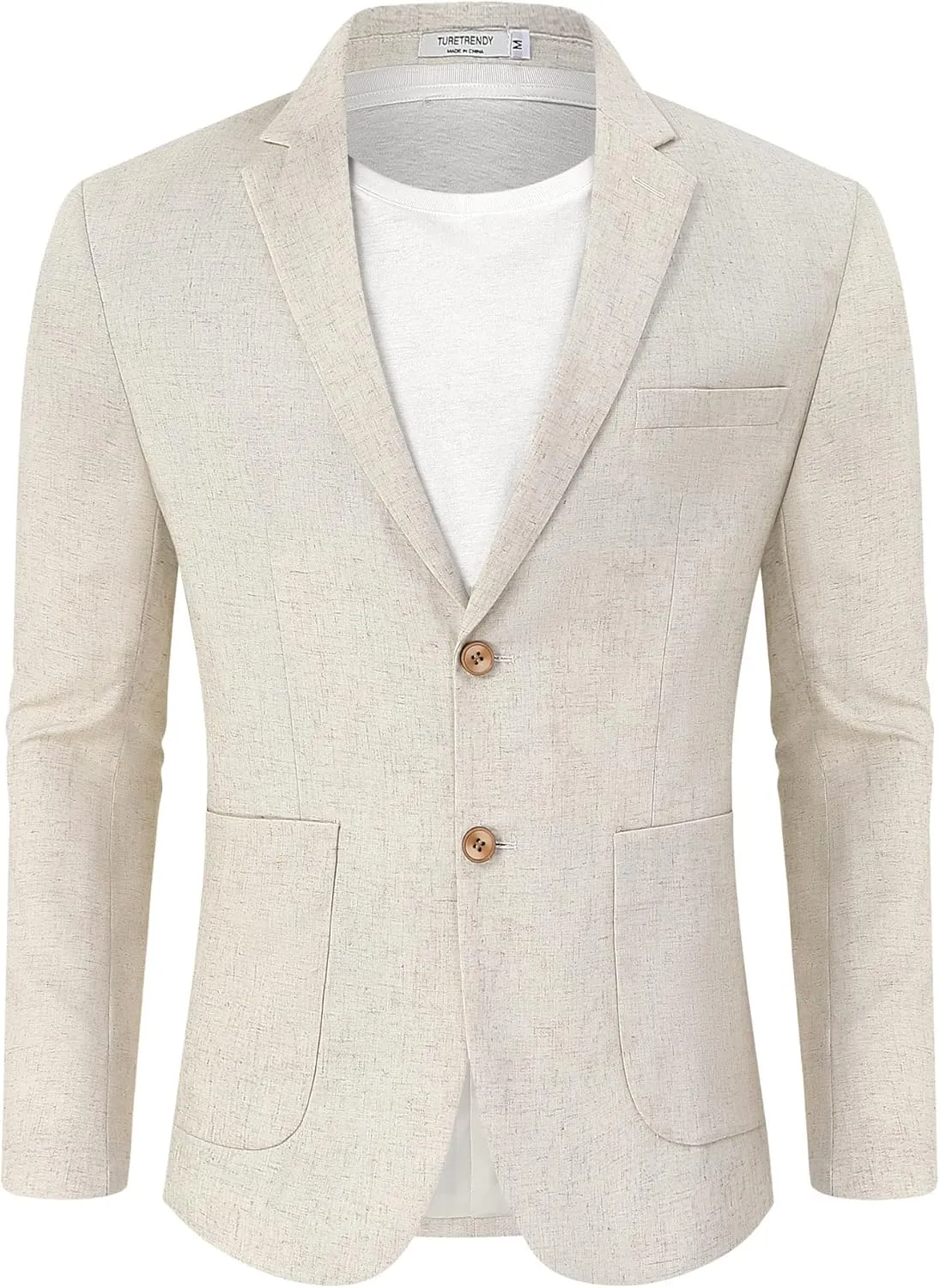 TURETRENDY Men's Casual Blazer Linen Sport Coat Two Button Lightweight Jackets Business Daily Suit