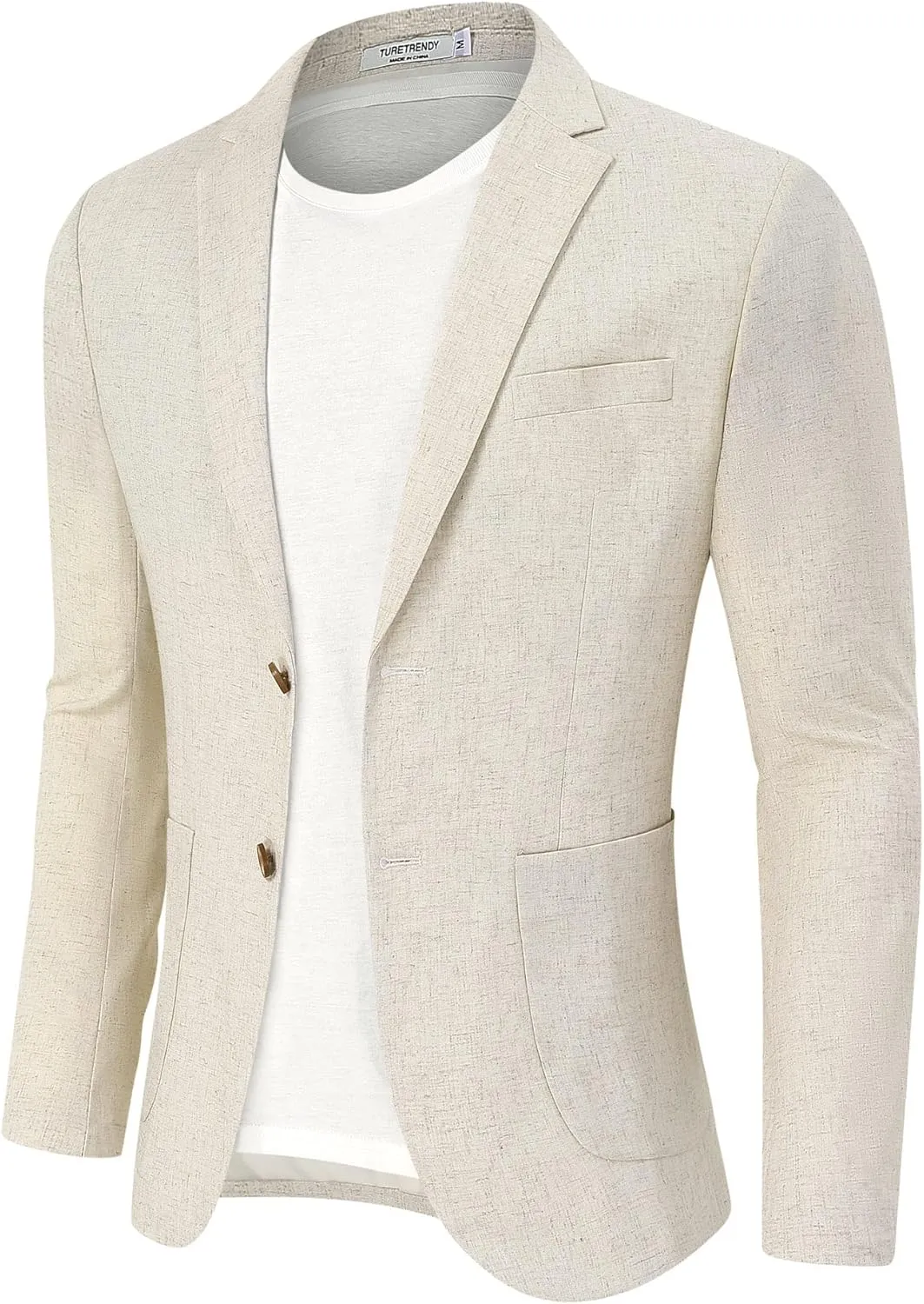 TURETRENDY Men's Casual Blazer Linen Sport Coat Two Button Lightweight Jackets Business Daily Suit
