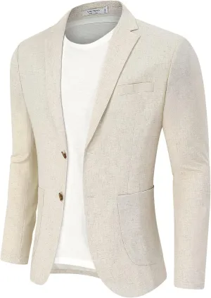 TURETRENDY Men's Casual Blazer Linen Sport Coat Two Button Lightweight Jackets Business Daily Suit