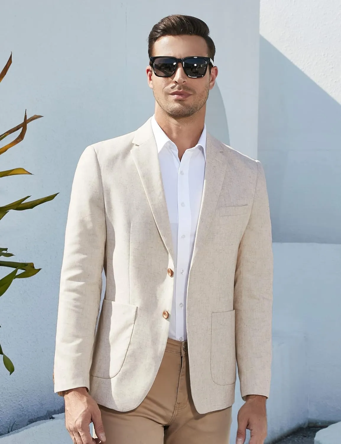 TURETRENDY Men's Casual Blazer Linen Sport Coat Two Button Lightweight Jackets Business Daily Suit