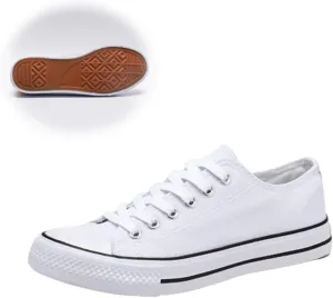 Unisex Canvas Shoes,Low Top and Lace up Fashion Casual Sneakers Black and White Casual Tennis Shoes Classic Walking Shoes (A White,Women 11/Men 9)