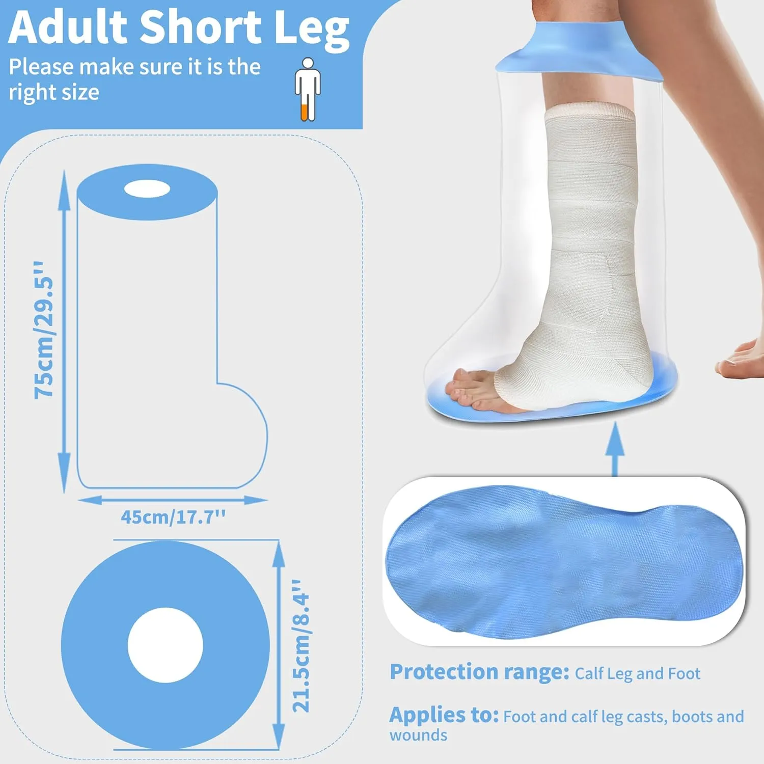 Waterproof Extra Wide Leg Cast Shower Cover with Non-Slip Bottom, Watertight Elastic Silicone Foot Cast Shower Protector for Foot After Surgery, Bunion Surgery, Large Casts, Fracture and Boots
