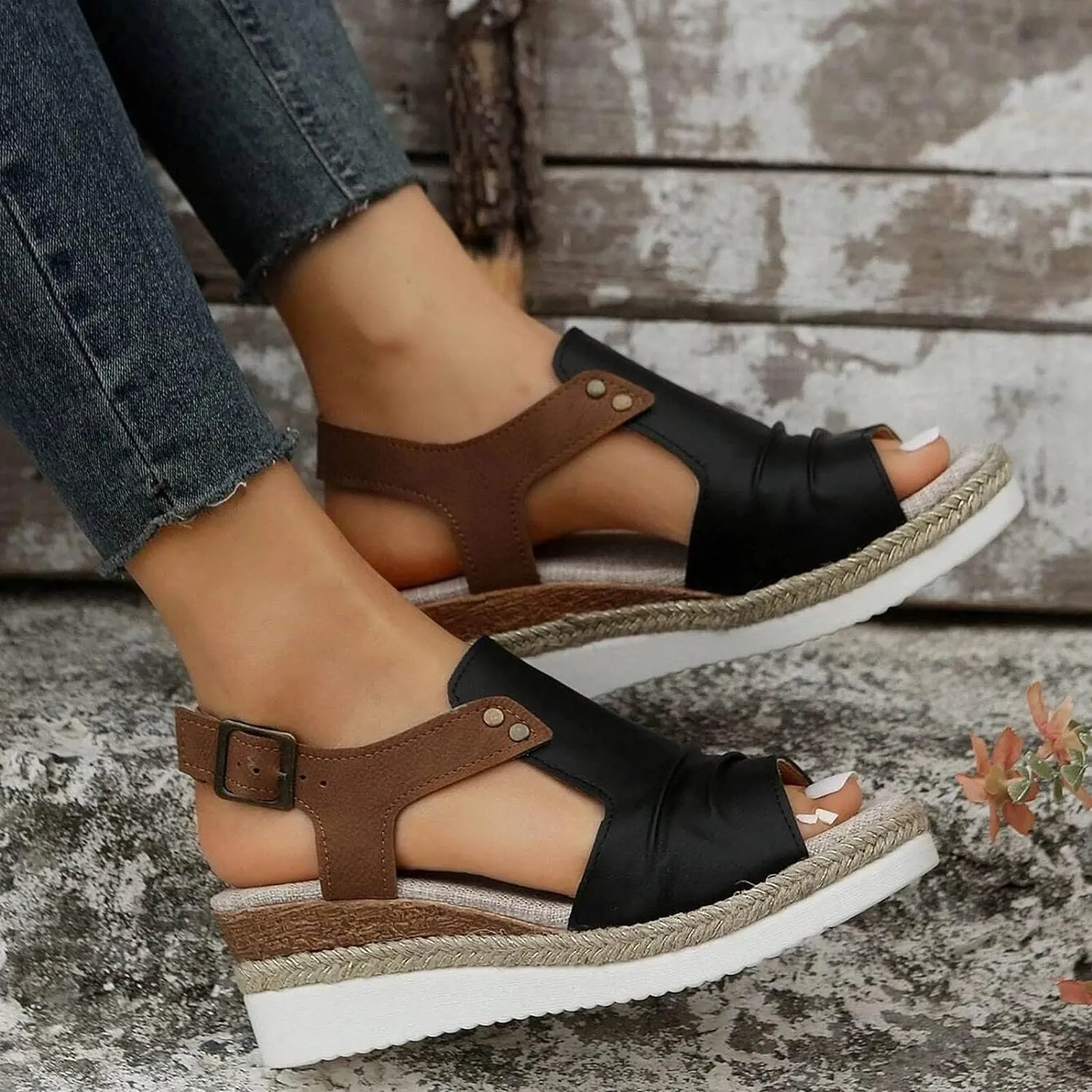 Wedge Sandals for Women Dressy Summer 2025, Women Espadrilles Wedges Ankle Strap Open Toe Sandals Wedge Platform Sandals Ladies Slip on Sandals Casual Low Heels Sandals