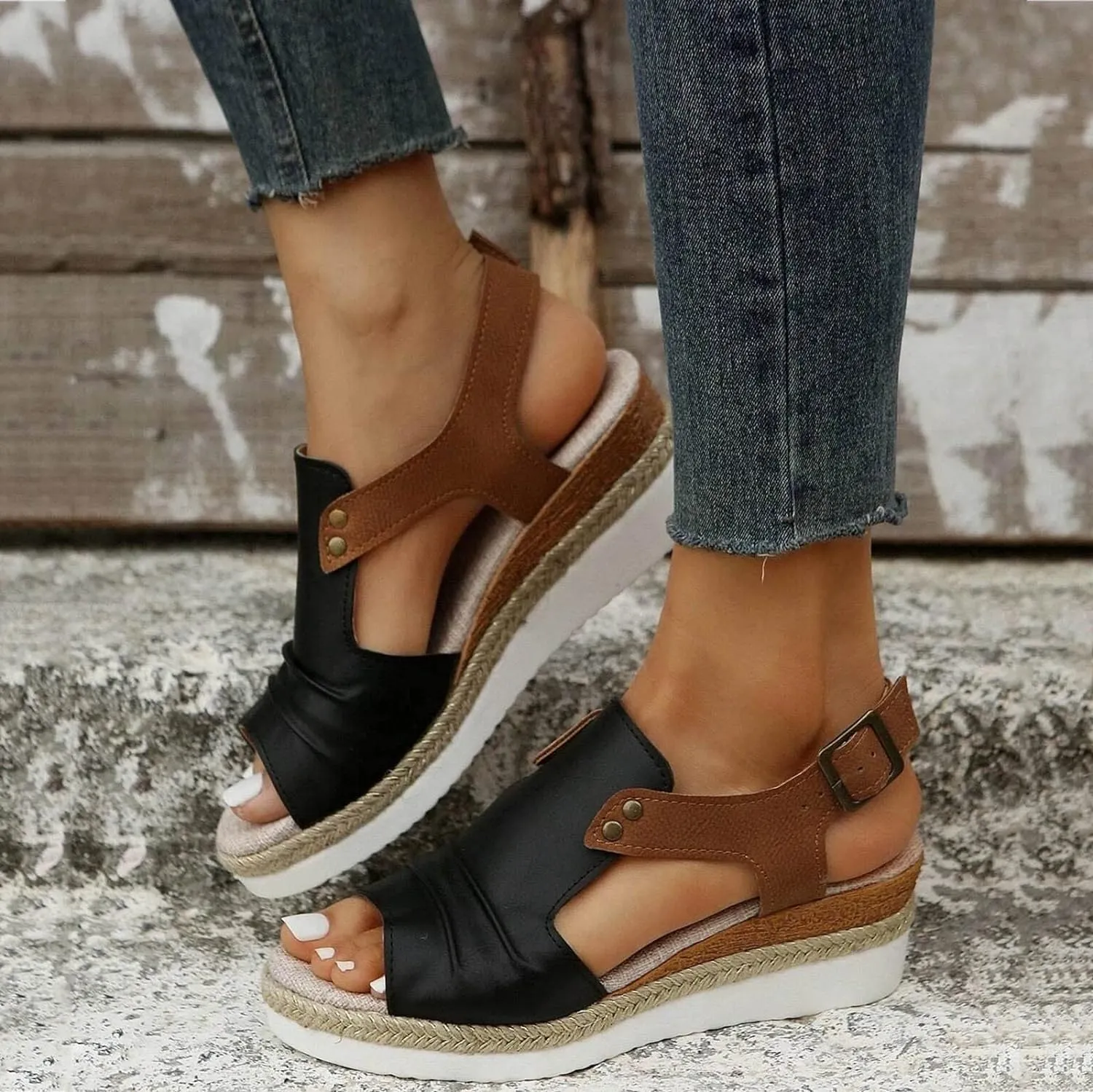 Wedge Sandals for Women Dressy Summer 2025, Women Espadrilles Wedges Ankle Strap Open Toe Sandals Wedge Platform Sandals Ladies Slip on Sandals Casual Low Heels Sandals