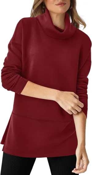 WIHOLL Womens Long Sleeve Tops Turtleneck Sweatshirt Fall Fashion 2024 Air Essentials Tunic Tops