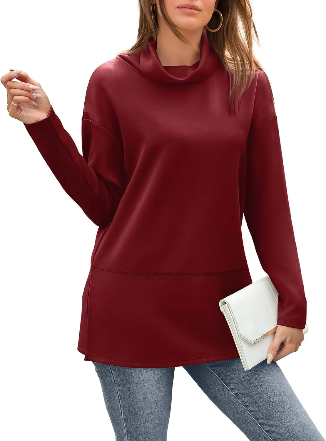 WIHOLL Womens Long Sleeve Tops Turtleneck Sweatshirt Fall Fashion 2024 Air Essentials Tunic Tops