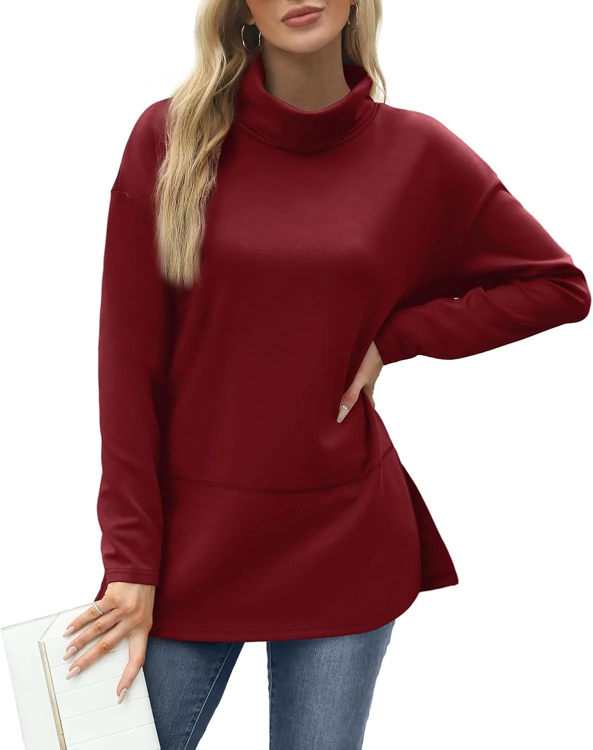 WIHOLL Womens Long Sleeve Tops Turtleneck Sweatshirt Fall Fashion 2024 Air Essentials Tunic Tops