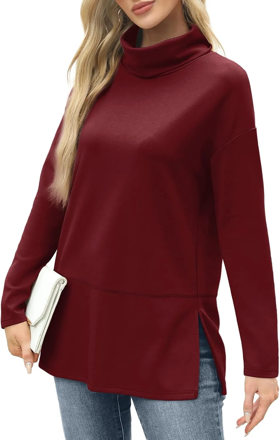 WIHOLL Womens Long Sleeve Tops Turtleneck Sweatshirt Fall Fashion 2024 Air Essentials Tunic Tops