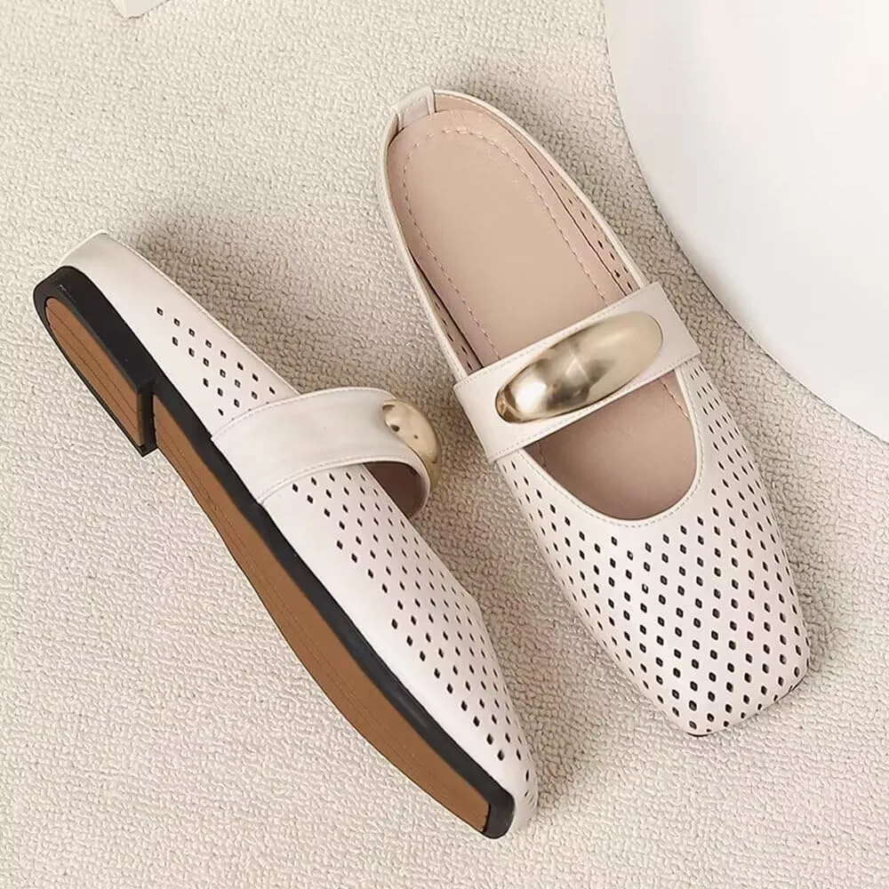 Women Mules Elegant Dressy Flats Closed Toe Microfiber Leather Shoes Adjustable Buckle Strap Mary Jane Casual Office Shoes