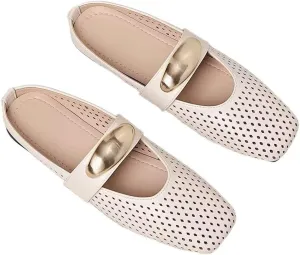 Women Mules Elegant Dressy Flats Closed Toe Microfiber Leather Shoes Adjustable Buckle Strap Mary Jane Casual Office Shoes