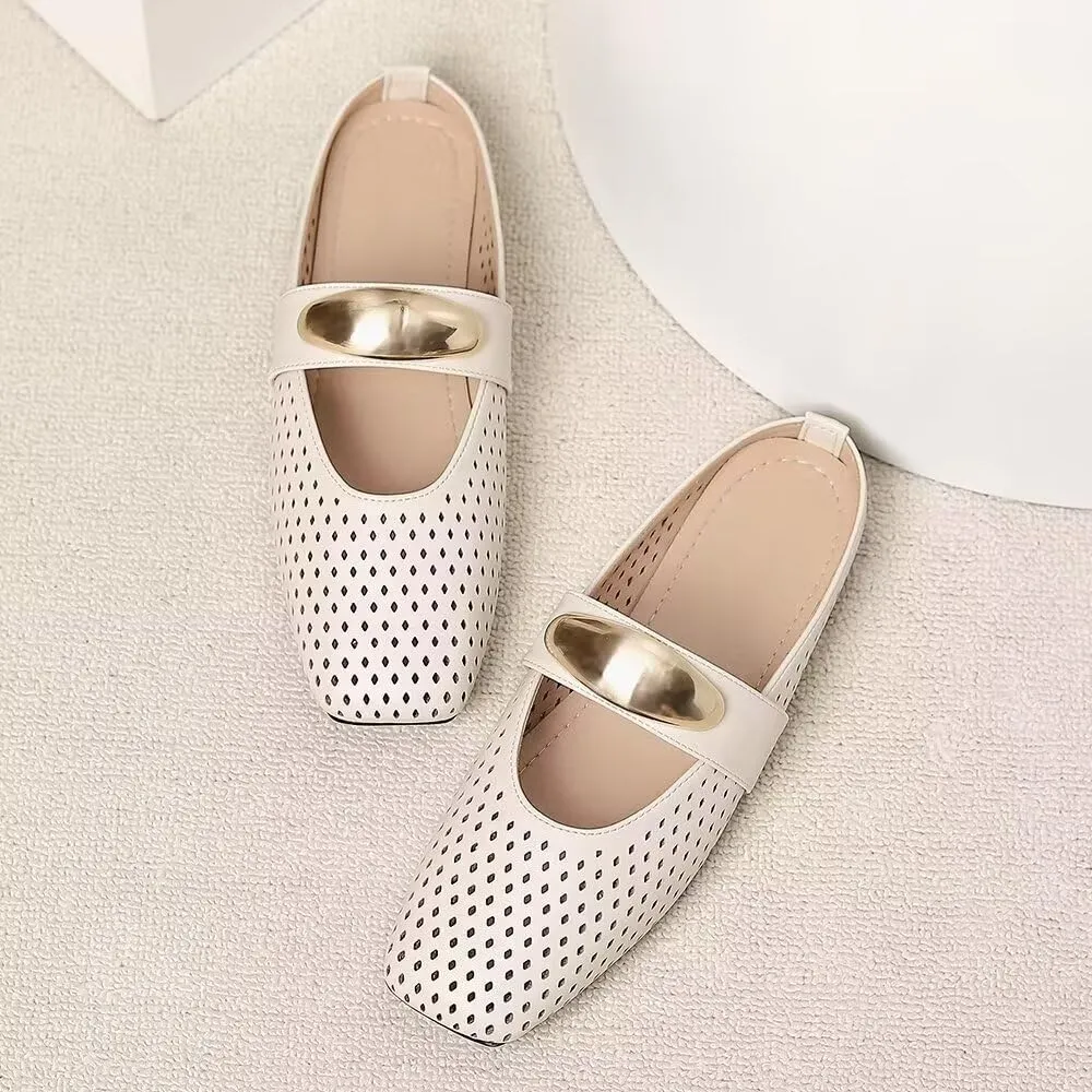 Women Mules Elegant Dressy Flats Closed Toe Microfiber Leather Shoes Adjustable Buckle Strap Mary Jane Casual Office Shoes