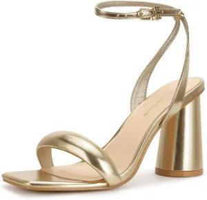Women's Block High Heels Square Open Toe Strappy Sandals Party Wedding Ankle Strap Shoes