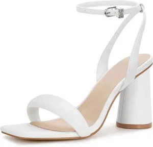 Women's Block High Heels Square Open Toe Strappy Sandals Party Wedding Ankle Strap Shoes