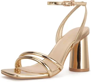 Women's Block High Heels Square Toe Heeled Sandals Ankle Strap Shoes