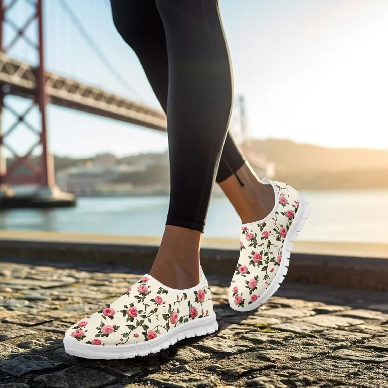 Women's Casual Slip On Flats Fantasitic Print Fashion Sneakers Lightweight Non Slip Travel Ladies Shoes White Sole