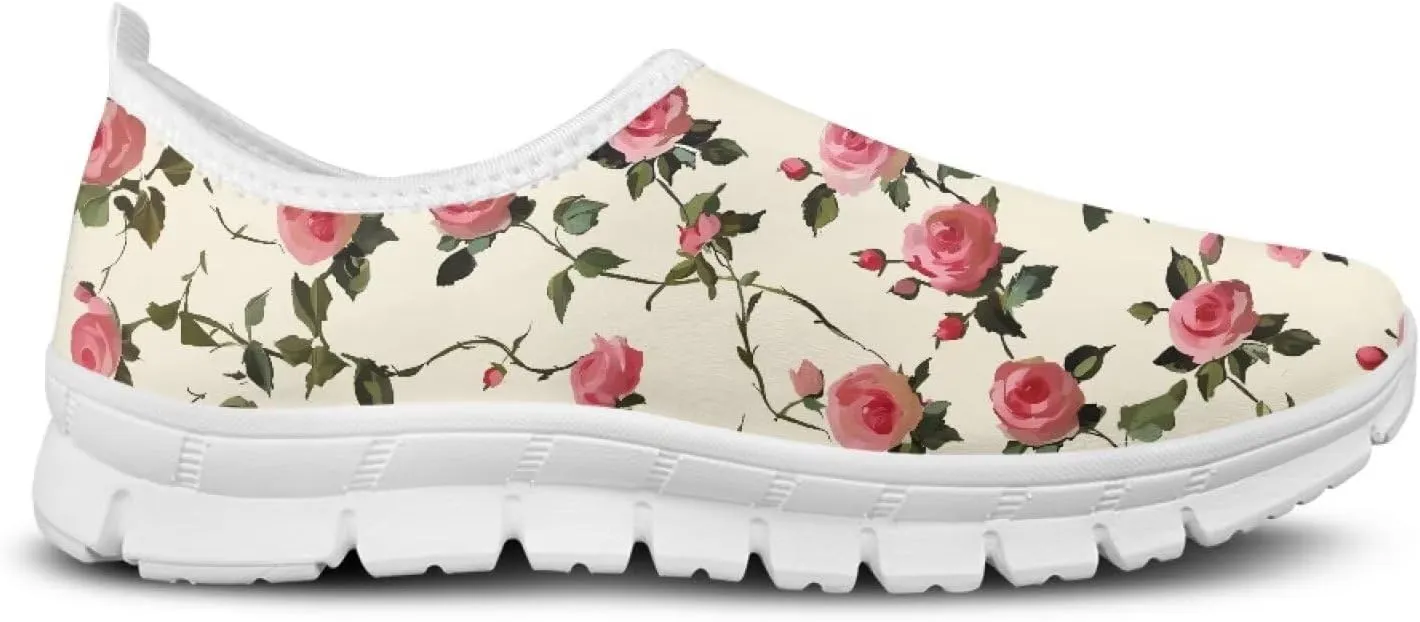 Women's Casual Slip On Flats Fantasitic Print Fashion Sneakers Lightweight Non Slip Travel Ladies Shoes White Sole