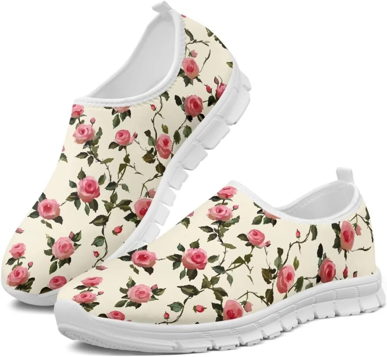 Women's Casual Slip On Flats Fantasitic Print Fashion Sneakers Lightweight Non Slip Travel Ladies Shoes White Sole