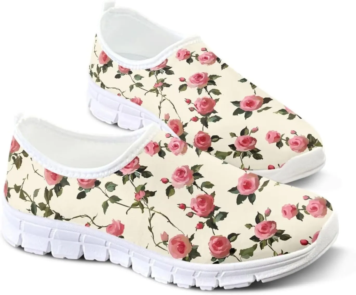 Women's Casual Slip On Flats Fantasitic Print Fashion Sneakers Lightweight Non Slip Travel Ladies Shoes White Sole