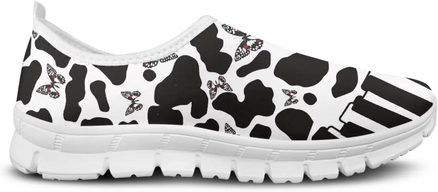 Women's Casual Slip On Flats Fantasitic Print Fashion Sneakers Lightweight Non Slip Travel Ladies Shoes White Sole