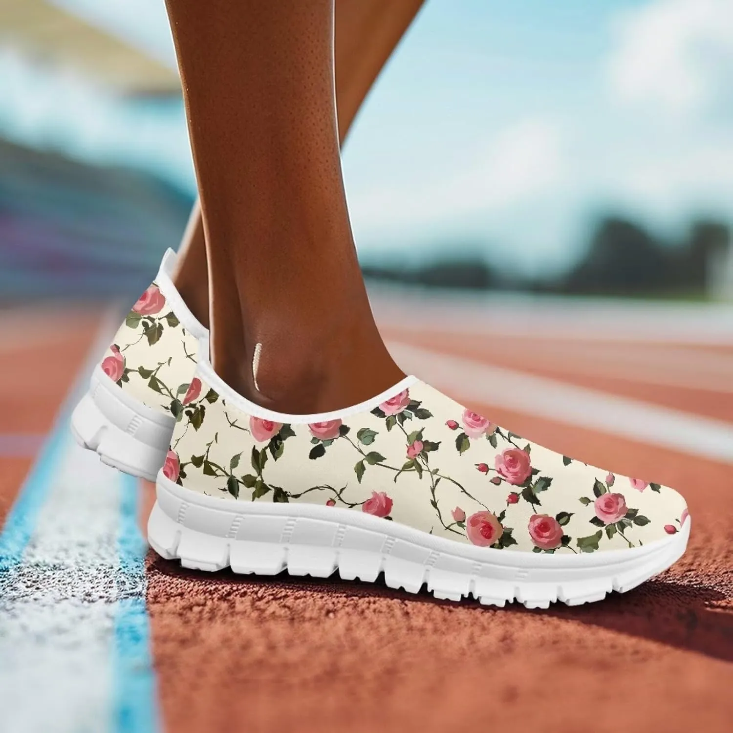 Women's Casual Slip On Flats Fantasitic Print Fashion Sneakers Lightweight Non Slip Travel Ladies Shoes White Sole