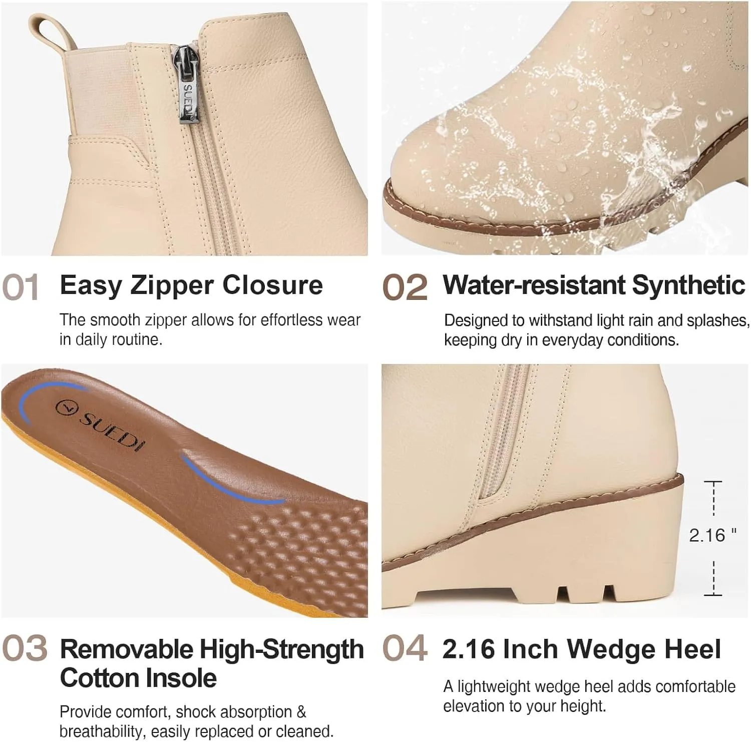 Women's Chelsea Boots Wedge Boots for Women Ankle Booties Platform Slip On Boots