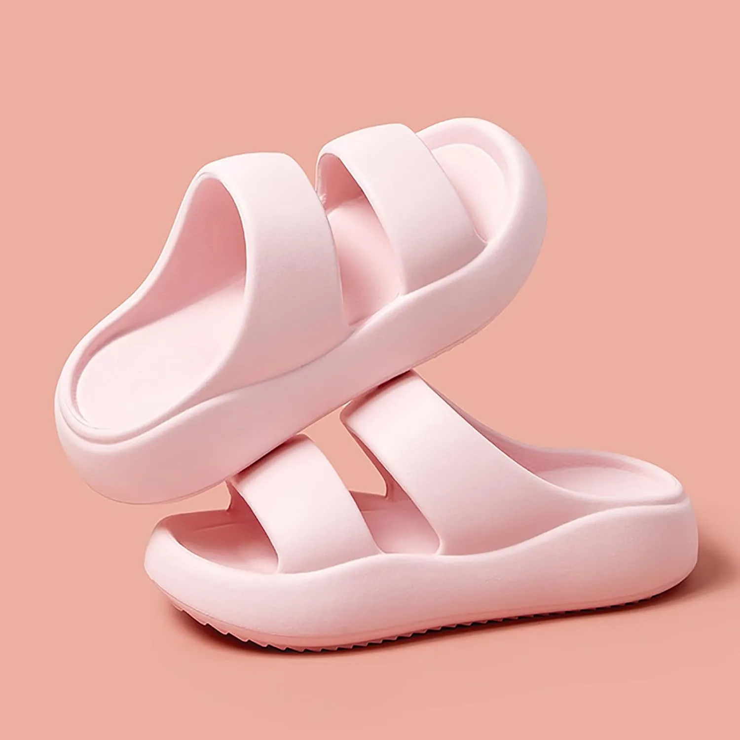 Women's Fashion Cowhide Leather Platform Sandals Comfy Soft Open Toe Slip On Wedge Casual Slides Summer Beach Lightweight Flatform Chunky Slippers