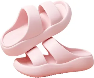 Women's Fashion Cowhide Leather Platform Sandals Comfy Soft Open Toe Slip On Wedge Casual Slides Summer Beach Lightweight Flatform Chunky Slippers