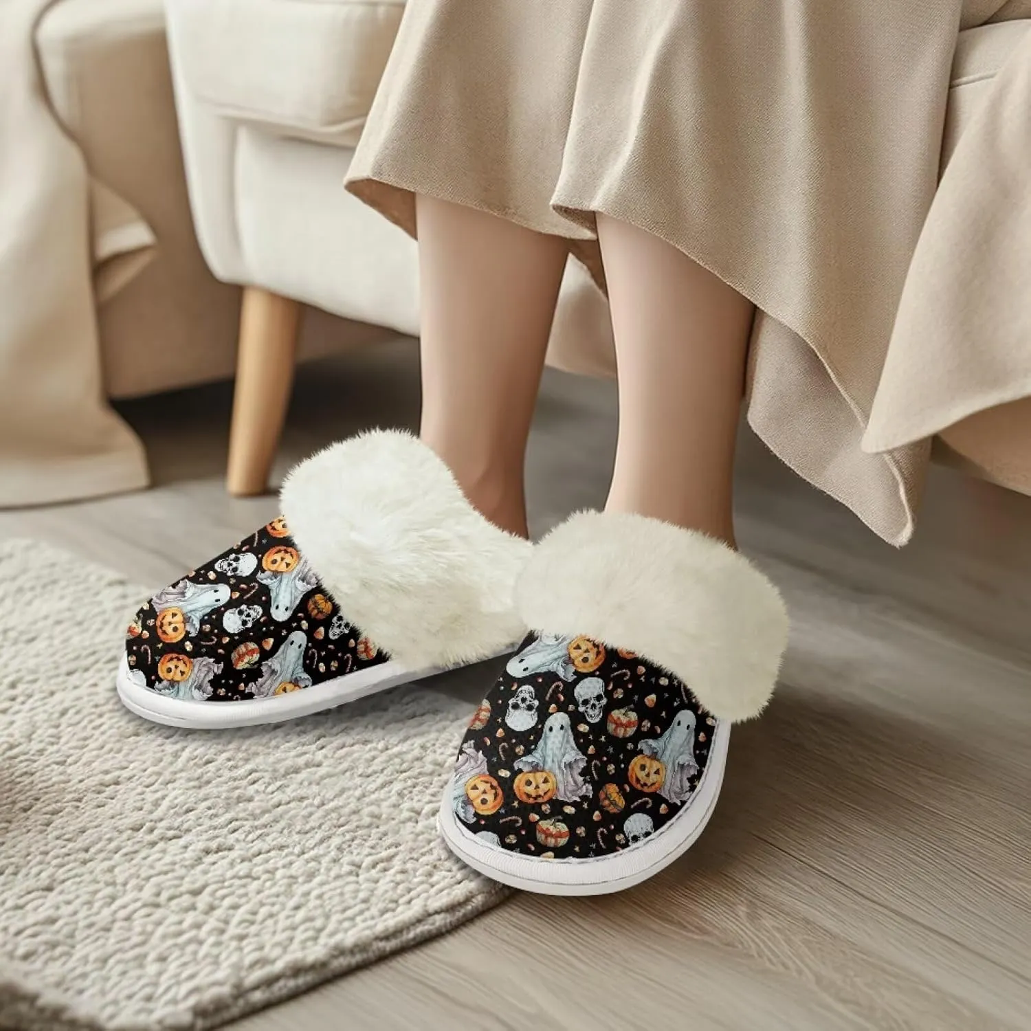 Womens Fur Fuzzy Slippers Faux Fur Lined Bedroom Slipper Lightweight Warm Winter House Shoes Comfortable Indoor and Outdoor Slide Sandals