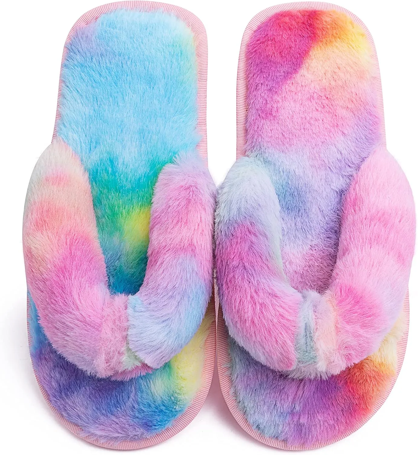 Women's Fuzzy Memory Foam Flip Flop Slippers Soft Comfy Open Toe Slip On Spa Thong Flat Sandals Ladies House Home Furry Sandal Slides Indoor Outdoor