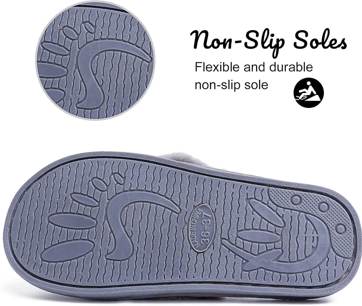 Women's Fuzzy Memory Foam Flip Flop Slippers Soft Comfy Open Toe Slip On Spa Thong Flat Sandals Ladies House Home Furry Sandal Slides Indoor Outdoor