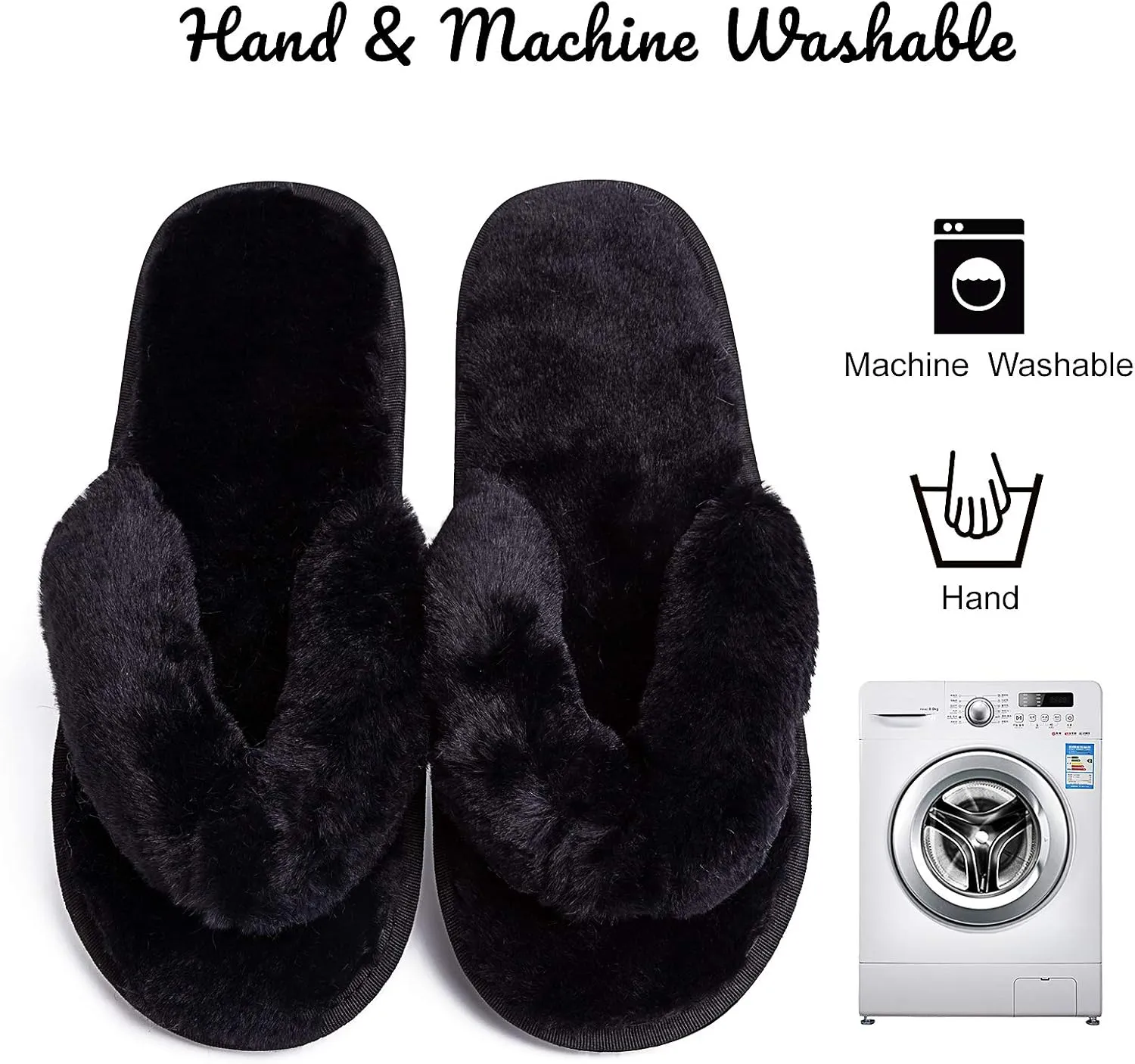 Women's Fuzzy Memory Foam Flip Flop Slippers Soft Comfy Open Toe Slip On Spa Thong Flat Sandals Ladies House Home Furry Sandal Slides Indoor Outdoor