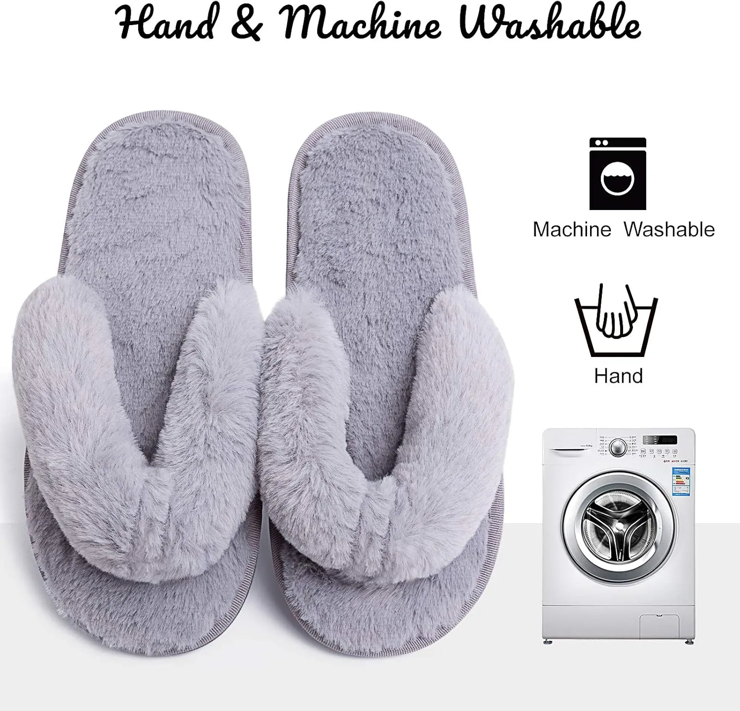 Women's Fuzzy Memory Foam Flip Flop Slippers Soft Comfy Open Toe Slip On Spa Thong Flat Sandals Ladies House Home Furry Sandal Slides Indoor Outdoor